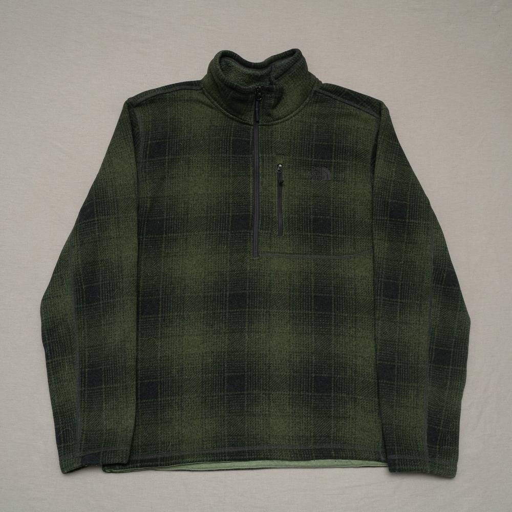 The North Face Sweater Mens Large Green Plaid Pullover Gordon Lyons 1/2 Zip